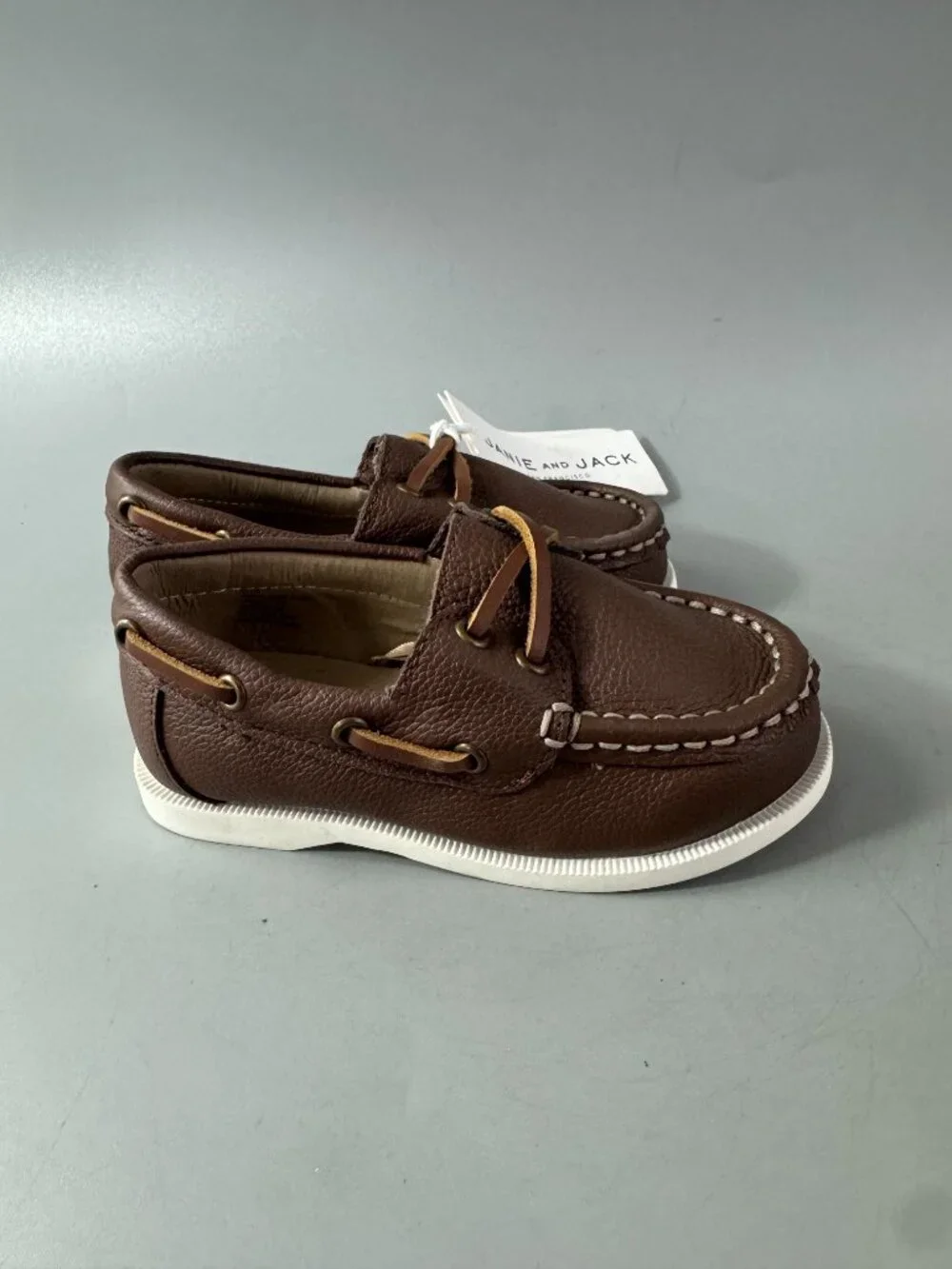 NWT Janie and Jack Brown‎ Boat Kids Shoes, Size 7